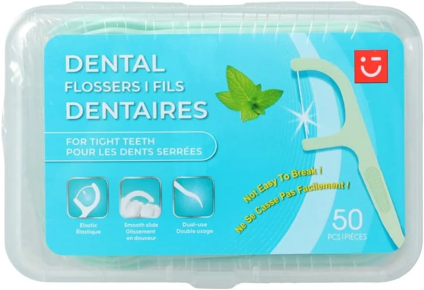 نخ دندان کمانی نعنایی نازک ماکرومولکولی MINISO، 3 بسته 50 عددی