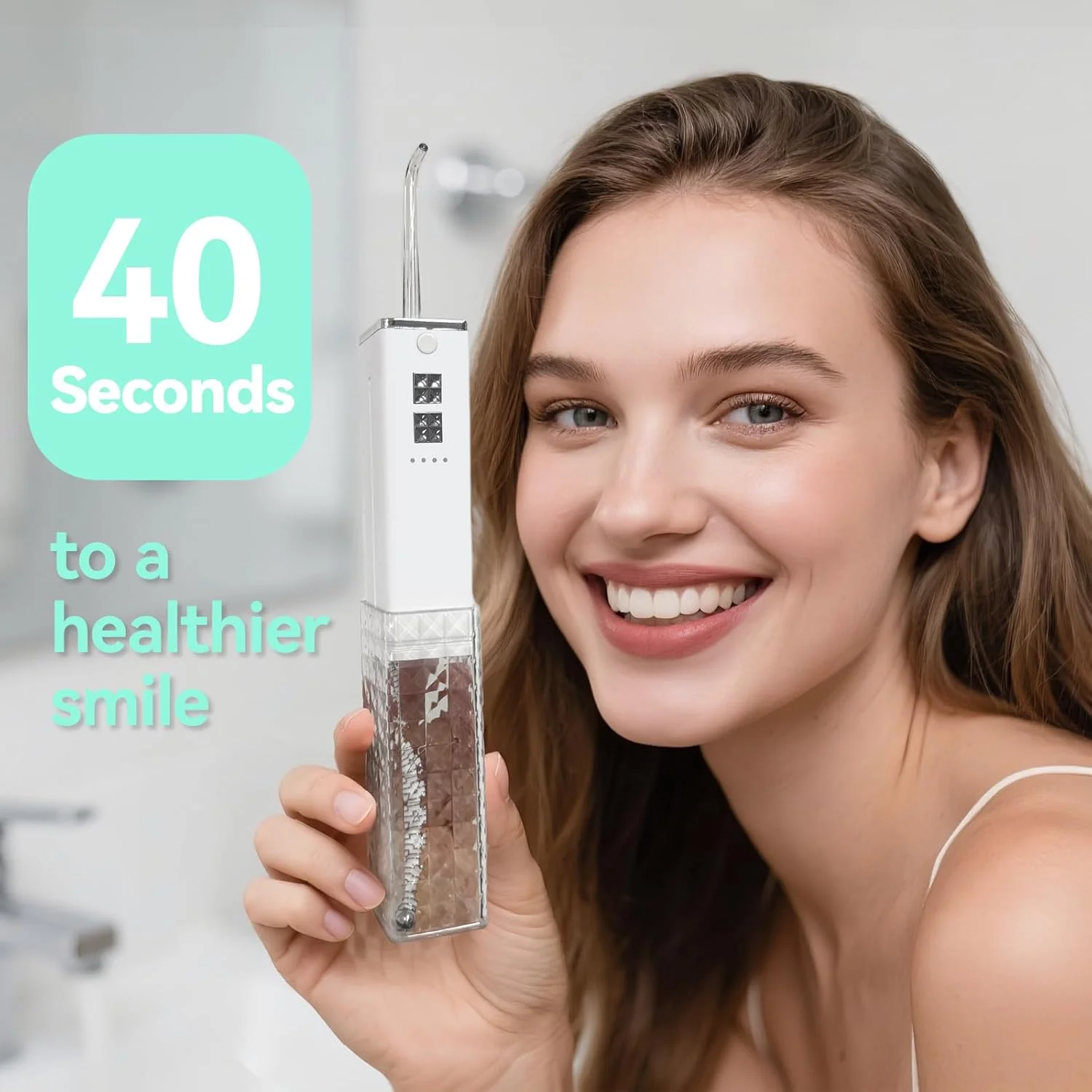 واتر فلاسر قابل حمل بی سیم Liberex - نخ دندان سریع 40 ثانیه ای برای مسافرت، تعطیلات، رفت و آمد، کار، فضای باز، ضد آب با فشار آب قابل تنظیم