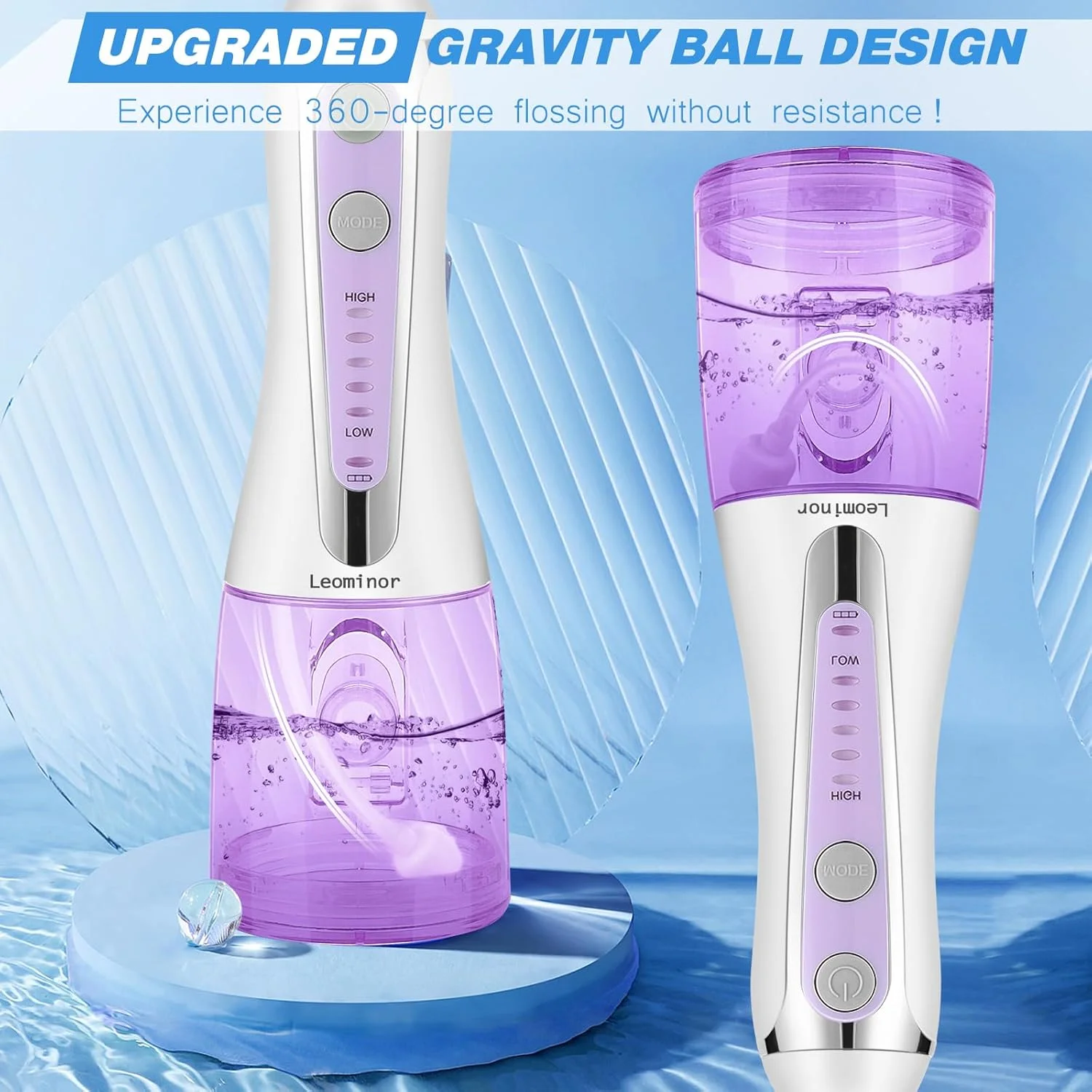 Leominor [نسخه جدید 2023] دستگاه شستشوی دهان و دندان بی سیم حرفه ای، دستگاه تمیز کننده دندان قابل حمل IPX7 ضد آب، با کیف مسافرتی و 7 نازل جت، قابل شارژ برای خانه و مسافرت