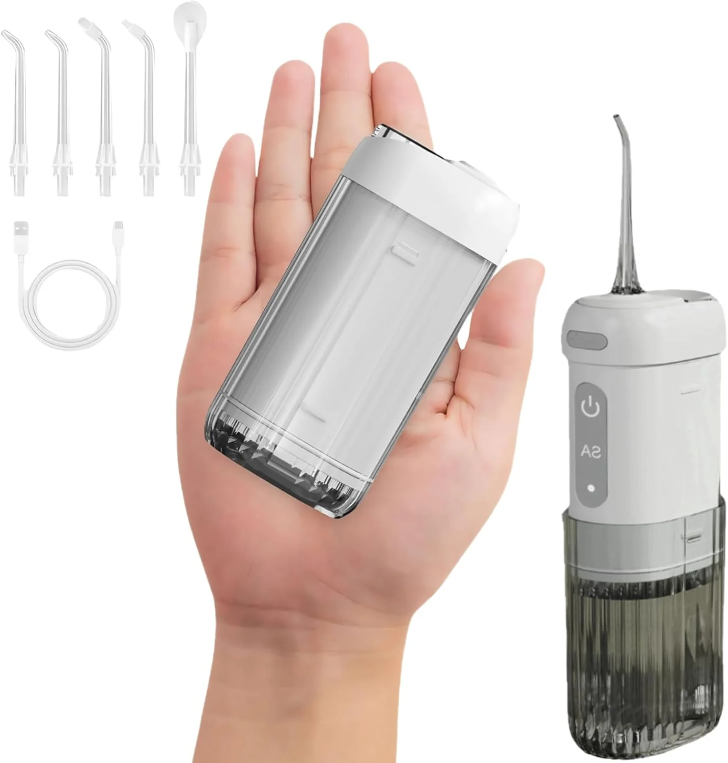 واتر فلاسر دندان، دستگاه آبیاری دهان و دندان قابل حمل با 4 حالت، 5 سری شستشو، مخزن آب تلسکوپی 200 میلی لیتری، ضد آب IPX7، جرم گیر شارژی بی سیم برای دندان، مناسب منزل و مسافرت