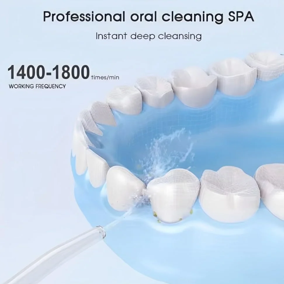 واتر فلاسر دندانی IPX8، بی سیم و قابل حمل، دارای 5 حالت، مخزن آب 300 میلی لیتری، تمیز کننده عمیق 30-180 PSI، تمیز کننده دندان USB قابل شارژ با 6 سری جت