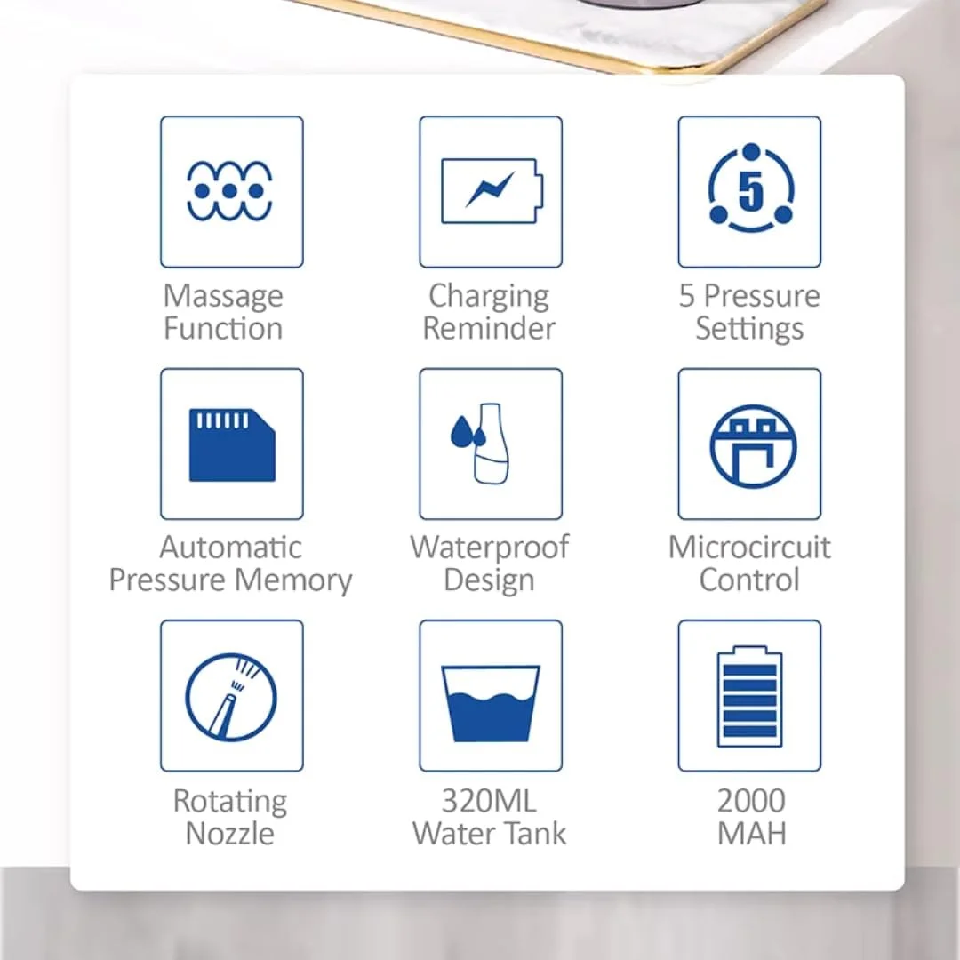 دستگاه شستشوی دهان و دندان بی سیم NIKITA.VIVI، حرفه ای، قابل حمل و شارژ، ضد آب IPX7، دارای مخزن 320 میلی لیتری، تمیز کننده برقی دندان