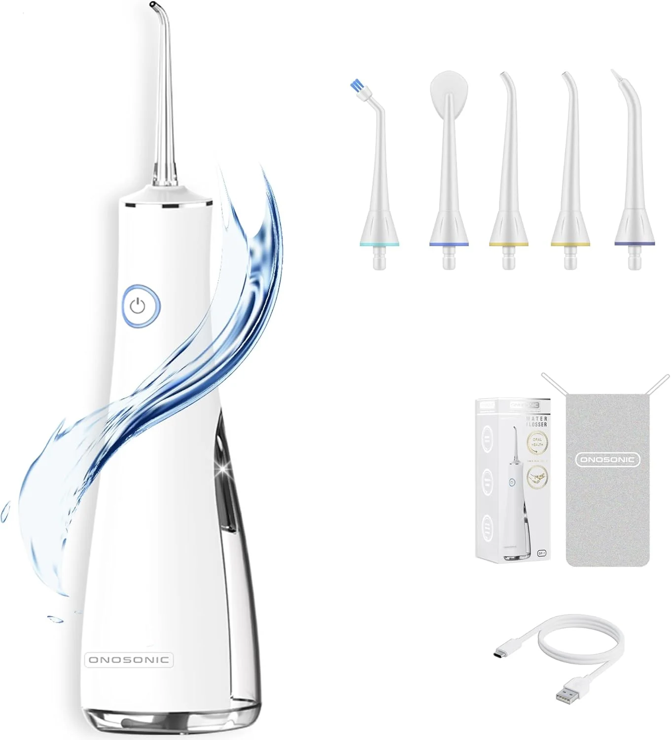 دستگاه شستشوی دهان و دندان قابل حمل USB مدل DF-1، مناسب برای دندان، لثه و ارتودنسی به همراه ۵ سری مختلف، حالت های فشار متفاوت و کیف مسافرتی، توصیه شده توسط دندانپزشکان