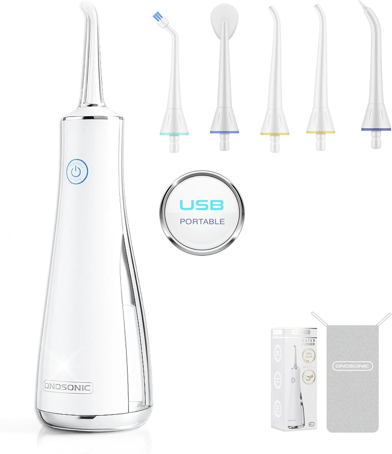 دستگاه شستشوی دهان و دندان قابل حمل USB مدل DF-1، مناسب برای دندان، لثه و ارتودنسی به همراه ۵ سری مختلف، حالت های فشار متفاوت و کیف مسافرتی، توصیه شده توسط دندانپزشکان