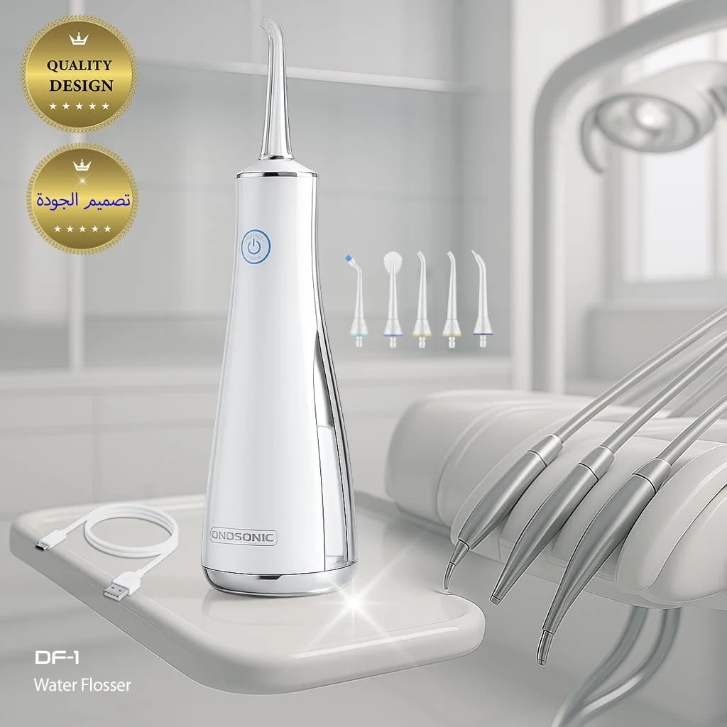 دستگاه شستشوی دهان و دندان قابل حمل USB مدل DF-1، مناسب برای دندان، لثه و ارتودنسی به همراه ۵ سری مختلف، حالت های فشار متفاوت و کیف مسافرتی، توصیه شده توسط دندانپزشکان