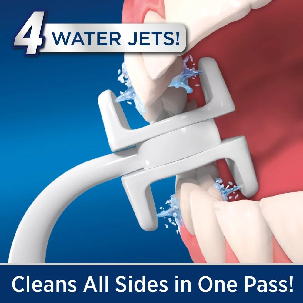 دستگاه پاک کننده دندان و لثه اونتل Miracle Smile، دارای سر منحصربفرد H شکل و 4 جت آب، پاک کننده دندان بدون سیم با قابلیت چرخش 360 درجه و 3 حالت فشار، نخ دندان قابل شارژ USB، سفید