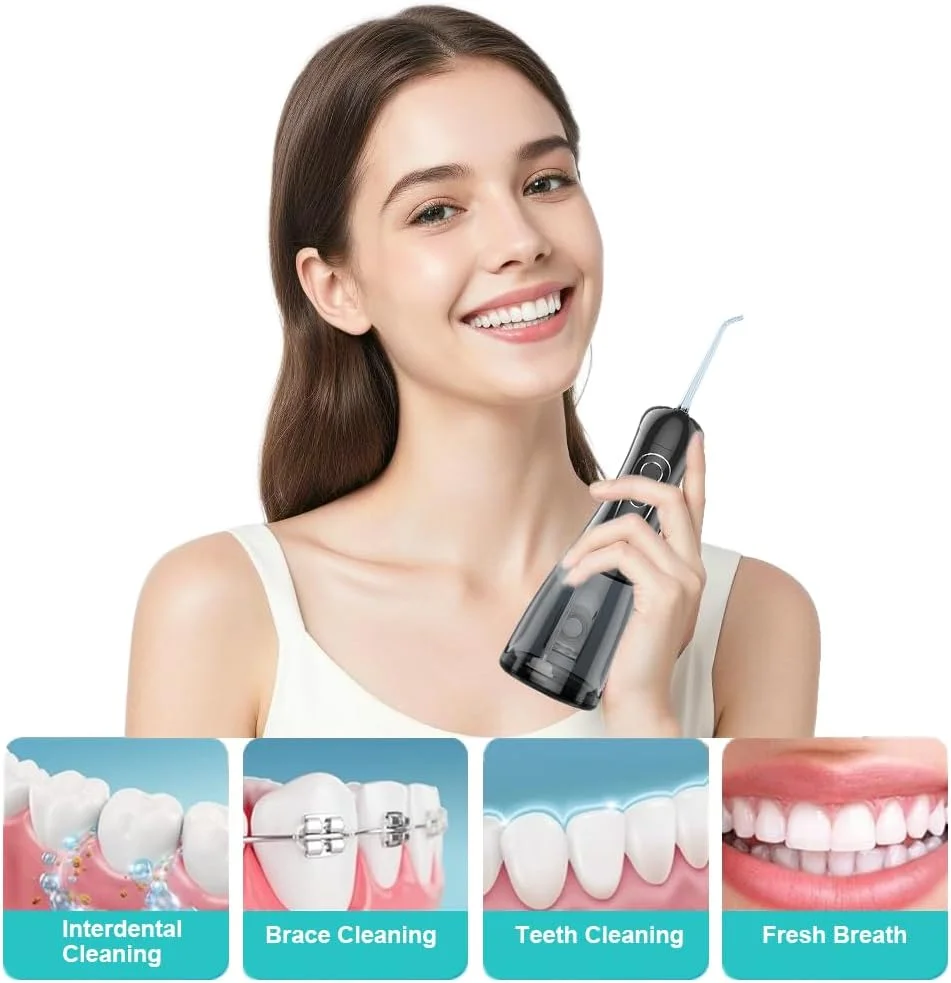 دستگاه شستشوی دهان و دندان NurturNest، دستگاه آبی قابل حمل برای دندان، IPX7 ضد آب با 8 حالت، ظرفیت بزرگ 400 میلی لیتر برای خانه و مسافرت، مشکی