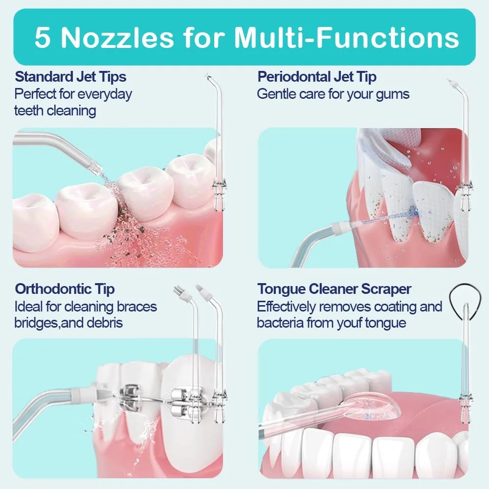 دستگاه شستشوی دهان و دندان NurturNest، دستگاه آبی قابل حمل برای دندان، IPX7 ضد آب با 8 حالت، ظرفیت بزرگ 400 میلی لیتر برای خانه و مسافرت، مشکی