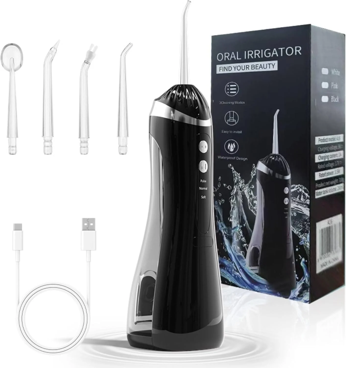 دستگاه نخ دندان آبی بی‌سیم حرفه‌ای OPGLOW برای دندان، ارتودنسی و لثه - دستگاه آبی دهان قابل شارژ با حالت‌ها و سری‌های مختلف، تمیز کننده نخ دندان لثه ضد آب برای تمیز کردن عمیق