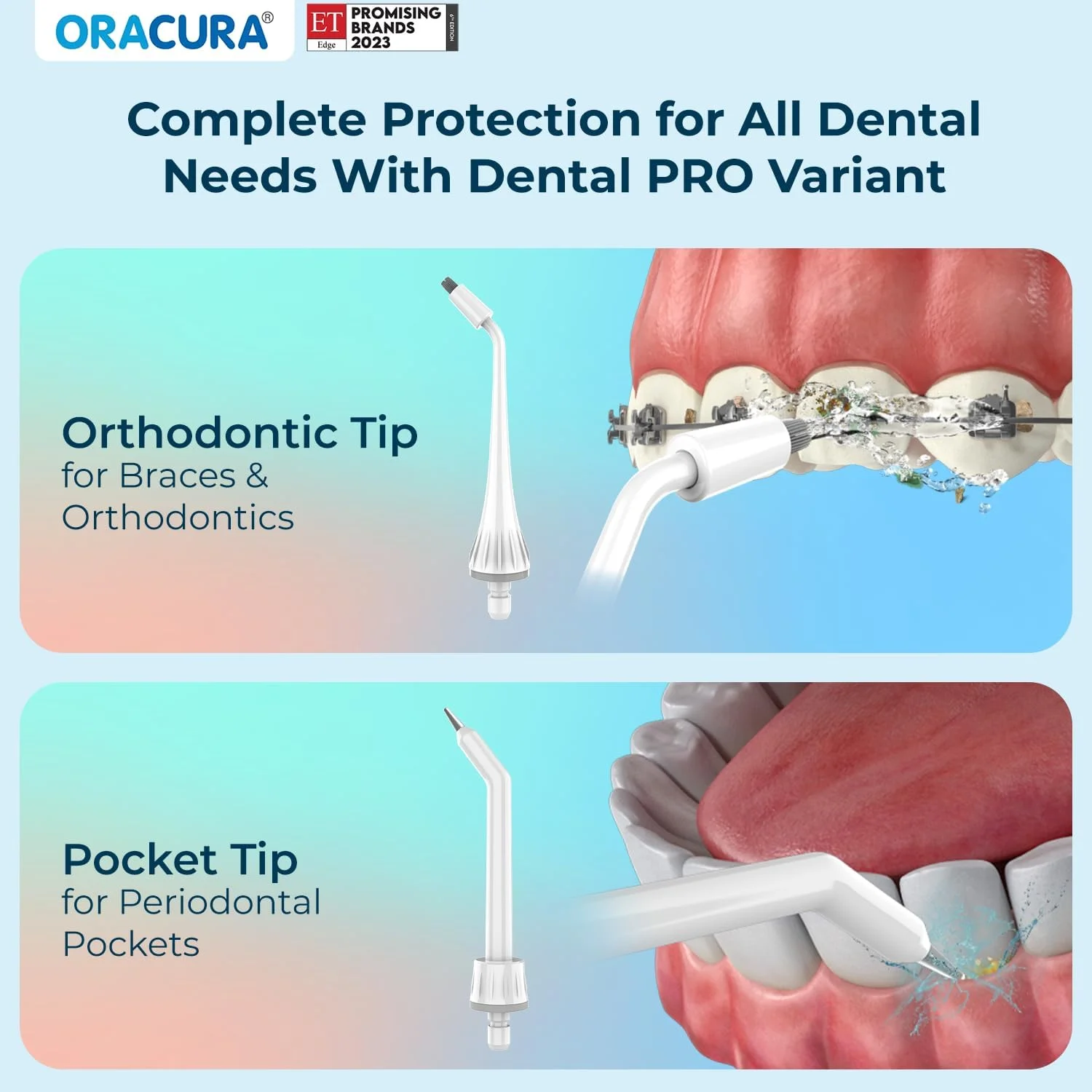 دستگاه واتر فلاسر هوشمند دندان ORACURA® OC150 Dental PRO سفید | ظرفیت مخزن آب ۱۵۰ میلی لیتر | ۳ حالت | ضد آب IPX7