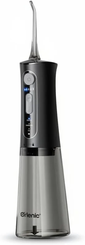 دستگاه شستشوی دهان و دندان قابل حمل اورلنیک | نخ دندان آبی بی سیم با مخزن 300 میلی لیتری | 3 حالت، 6 سری جت، شارژ USB، ضد آب IPX7، عمر باتری طولانی برای ارتودنسی و ایمپلنت