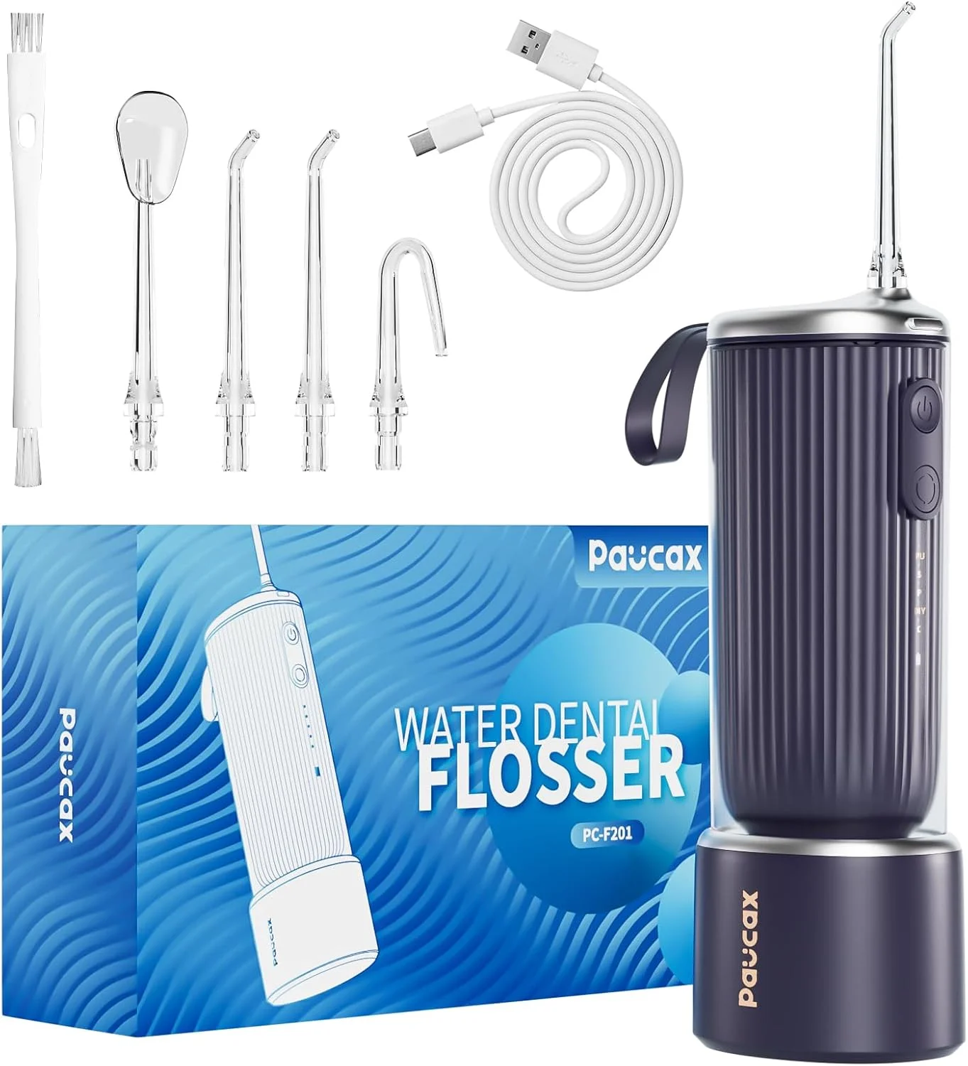 دستگاه شستشوی دهان پاكساكس - نخ دندان آبی بی سیم، دارای 5 حالت قابل شارژ، IPX7 ضد آب، تمیز کننده لثه، تمیز کننده عمیق