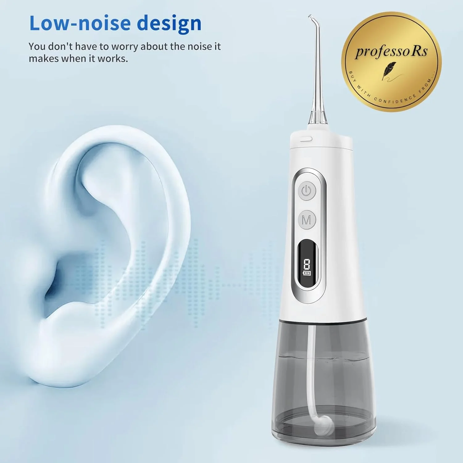 دستگاه شستشوی دهان و دندان (مدل جدید با باتری 2000mAh و 9 حالت کاری)، دستگاه قابل حمل، طراحی توپ گرانشی، آبیاری دهان و دندان بی سیم، صفحه نمایش HD، ضد آب IPX7، ظرفیت 300 میلی لیتر، سفید