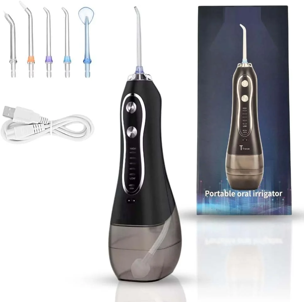 واترپیک دندان قابل حمل، آبیاری دهان قابل شارژ، ضد آب IPX7، همراه با کیف مسافرتی
