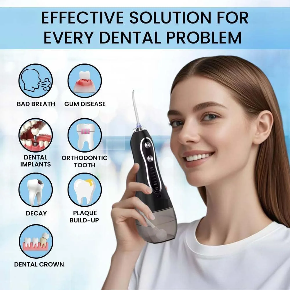 واترپیک دندان قابل حمل، آبیاری دهان قابل شارژ، ضد آب IPX7، همراه با کیف مسافرتی