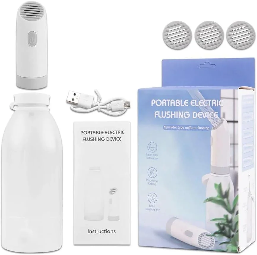 دستگاه شستشوی برقی قابل حمل، شارژ USB، با بطری آب و 3 سری آبپاش، سفید