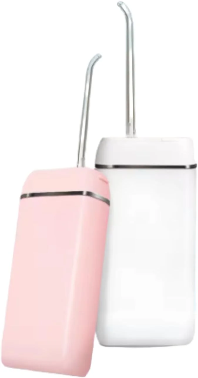 دستگاه شستشوی دهان قابل حمل، مخزن آب 140 میلی لیتری، باتری 1100 میلی آمپری، 3 حالت، 1600 پالس در دقیقه، نازل 0.6 میلی متری، نخ دندان آبی برای تمیز کردن دندان، دستگاه شستشوی دهان مسافرتی، دستگاه شستشوی دندان، سفید/صورتی