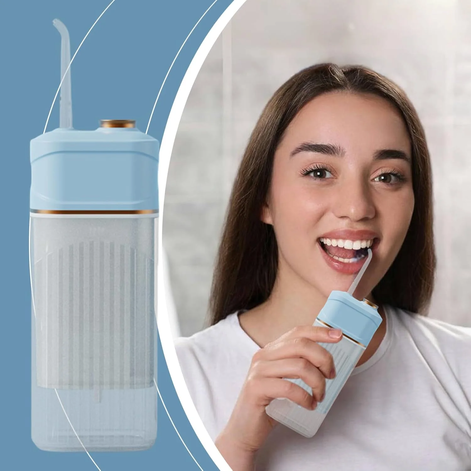 واتر فلاسر قابل حمل - پاک کننده دندان آبی بی سیم با 3 حالت - آبیاری قابل شارژ با 3 حالت پاک کننده دندان برای ارتودنسی، بریج، زنان و مردان