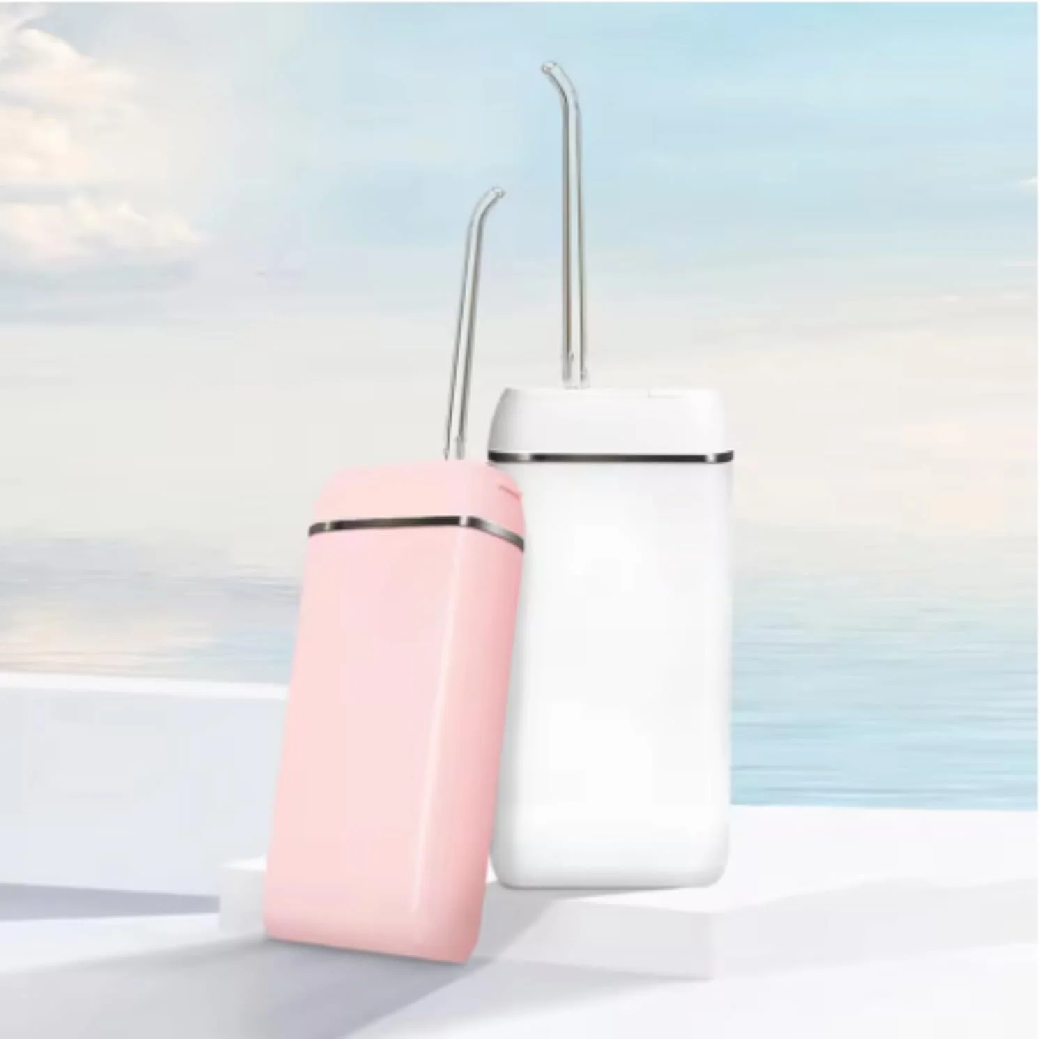 دستگاه شستشوی دهان قابل حمل، مخزن آب 140 میلی لیتری، باتری 1100 میلی آمپری، 3 حالت، 1600 پالس در دقیقه، نازل 0.6 میلی متری، نخ دندان آبی برای تمیز کردن دندان، دستگاه شستشوی دهان مسافرتی، دستگاه شستشوی دندان، سفید/صورتی