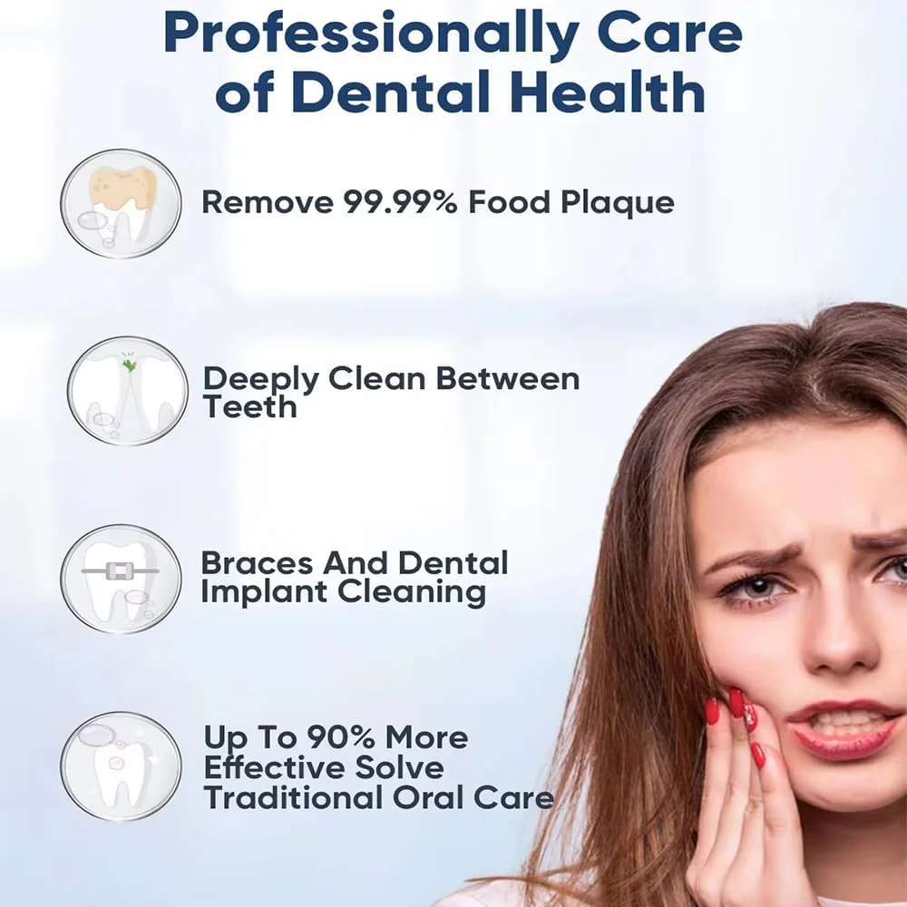 واتر فلاسر قابل حمل، دستگاه شستشوی دهان، 5 حالت تمیز کردن، ضد آب IPX7، با چهار نازل، کیف مسافرتی، کابل شارژ USB، مناسب برای بزرگسالان و کودکان، 60 روز عمر باتری (مشکی)