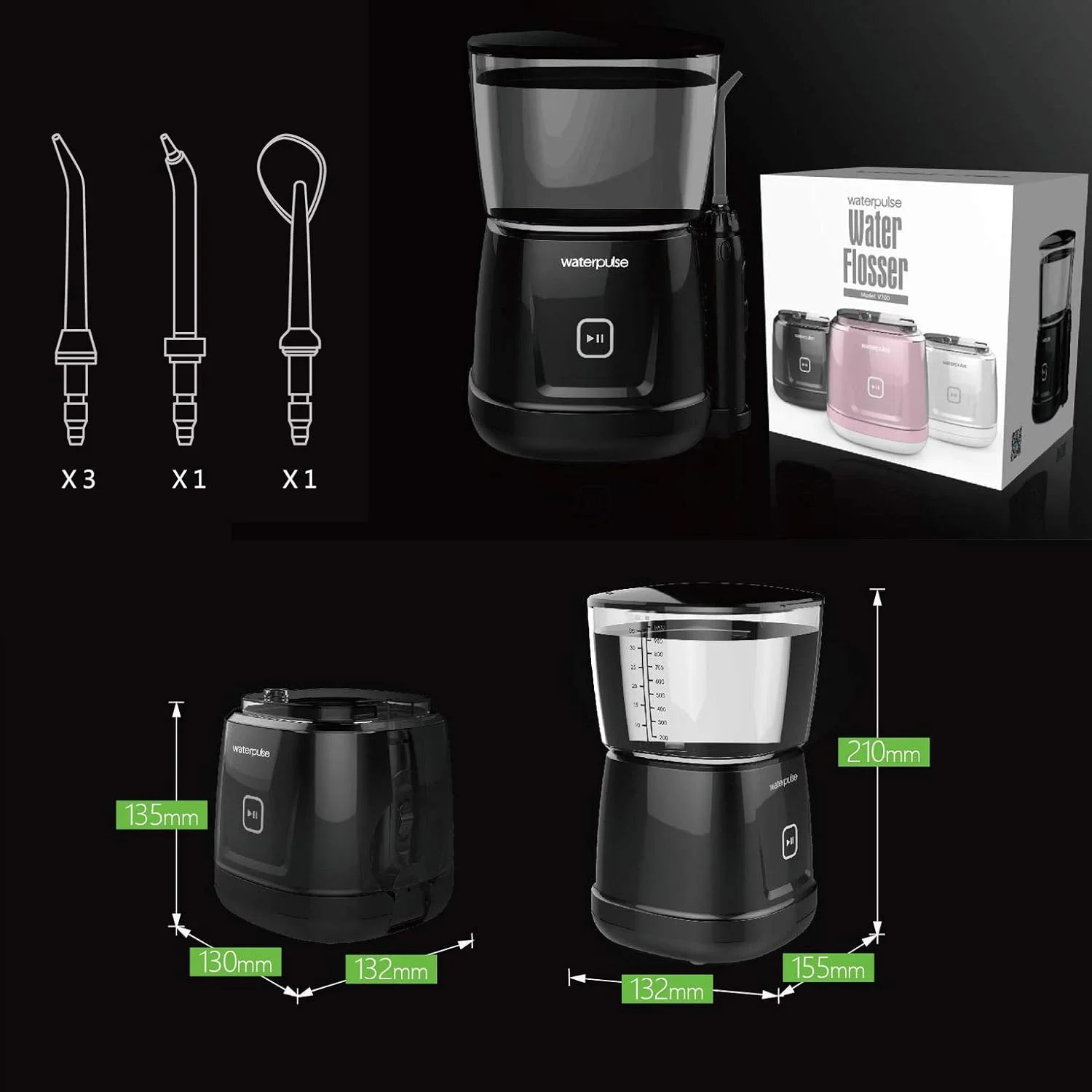 دستگاه شستشوی دهان و دندان MUMOO BEAR، دستگاه آبی قابل حمل، مراقبت حرفه ای از دندان، پاک کننده دندان با جریان آب پالسی با مخزن آب بزرگ 800 میلی لیتری برای استفاده در منزل و مسافرت (V700-سفید)