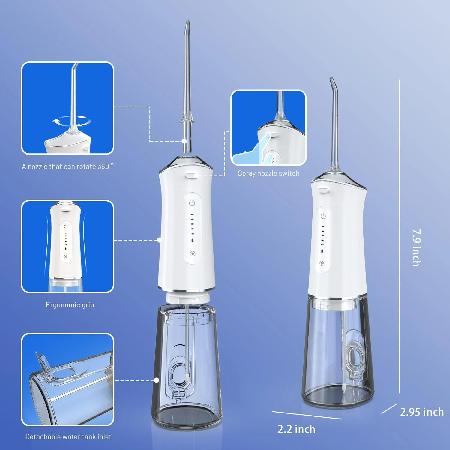 دستگاه واتر فلاسر دندان قابل حمل، بی سیم و قابل شارژ، دارای 5 حالت و فشار 40-140PSI برای تمیز کردن دندان، ضد آب IPX7