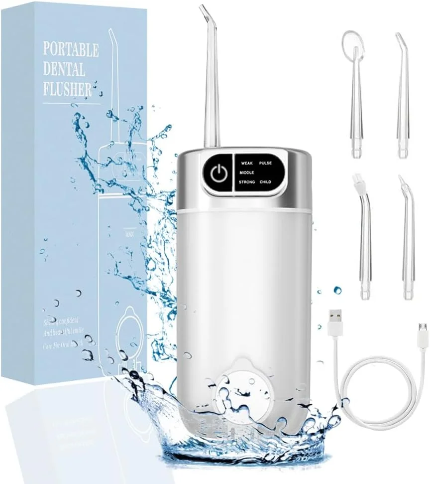 دستگاه شستشوی دهان و دندان بی سیم قابل حمل، 5 حالت، 4 نازل، 300 میلی لیتر، قابل شارژ، ضد آب IPX7 برای مراقبت و تمیز کردن دهان