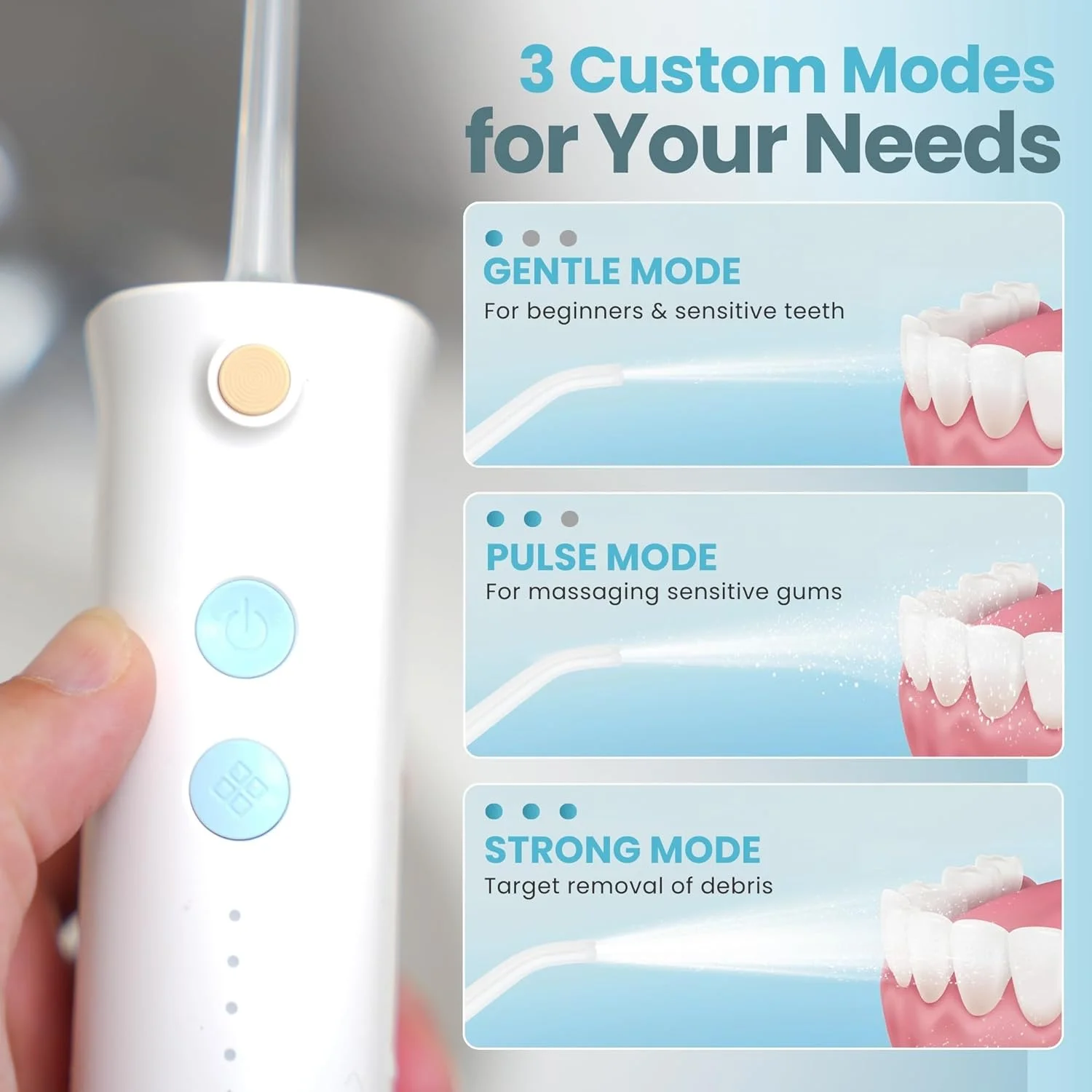 دستگاه پاک کننده دندان PureRadiance، نخ دندان آبی قابل حمل، انتخابگر دندان، قابل شارژ، ضد آب IPX7 برای مراقبت از دندان، 3 سری، 4 حالت، مینی و بی سیم، مناسب مسافرت و خانه