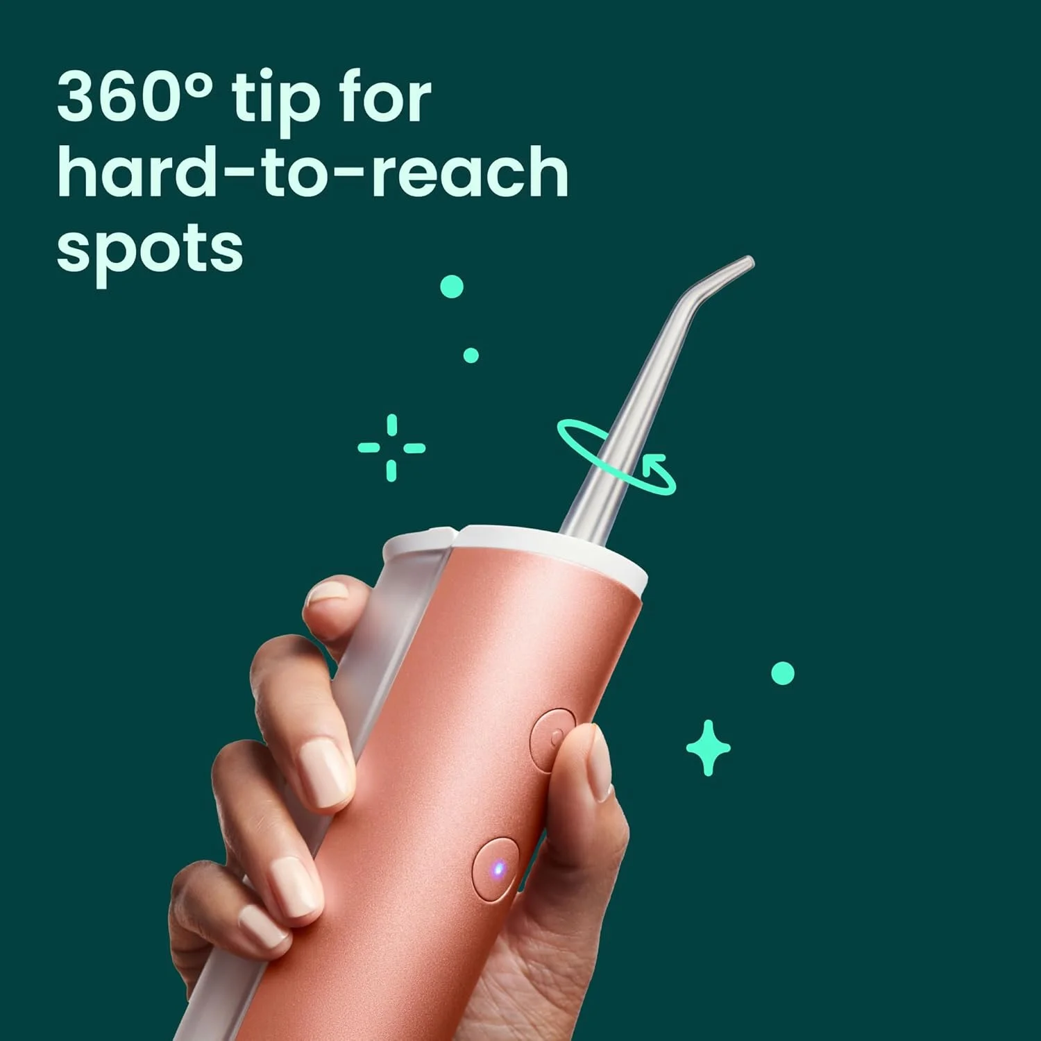 دستگاه واتر فلاسر کویپ به همراه سری جایگزین - واتر فلاسر بی سیم با فشار قابل تنظیم - پاک کننده دندان با سری قابل تعویض چرخان 360 درجه، دستگاه دندان قابل شارژ - مسی