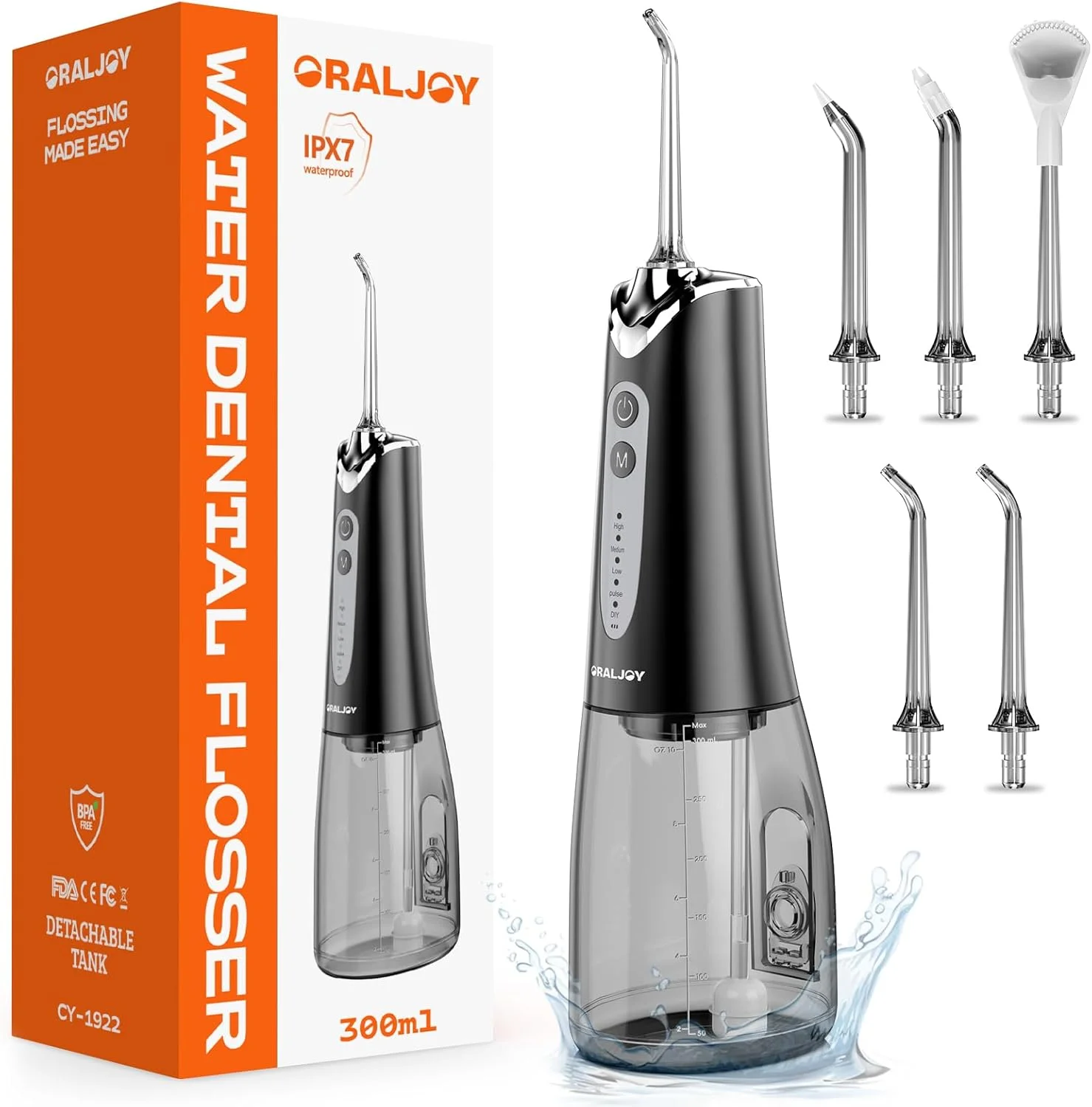 دستگاه نخ دندان آبی برای دندان، آبپاش دهانی قابل حمل 300 میلی لیتری، تمیز کننده آبی مسافرتی قابل شارژ، دستگاه نخ دندان برقی حرفه ای، لوازم جانبی نخ دندان و آبپاش IPX7 ضد آب