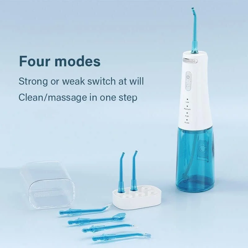 آبفشان دهانی قابل حمل REBENUO D3 Pro با نازل چرخان 360 درجه، مخزن آب 300 میلیلیتری، 5 نازل حرفهای، 7 سطح فشار آب قابل تنظیم و شارژ Type-C - سفید/آبی آبفشان دهانی قابل حمل REBENUO D3 Pro با نازل چرخان 360 درجه، مخزن آب 300 میلیلیتری، 5 نازل حرفهای، 7 سطح فشار آب قابل تنظیم و شارژ Type-C - سفید/آبی