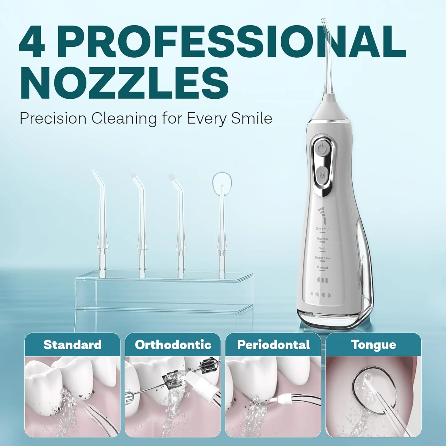 دستگاه شستشوی دهان و دندان شارژی، بدون سیم با 5 حالت، 8 سری، مخزن 300 میلی لیتری، 60 تا 140 PSI و ضد آب IPX7 - دستگاه آبی قابل حمل برای دندان ها، لثه ها، لوزه ها و مراقبت از دندان در سفر دستگاه شستشوی دهان و دندان شارژی، بدون سیم با 5 حالت، 8 سری، مخزن 300 میلی لیتری، 60 تا 140 PSI و ضد آب IPX7 - دستگاه آبی قابل حمل برای دندان ها، لثه ها، لوزه ها و مراقبت از دندان در سفر
