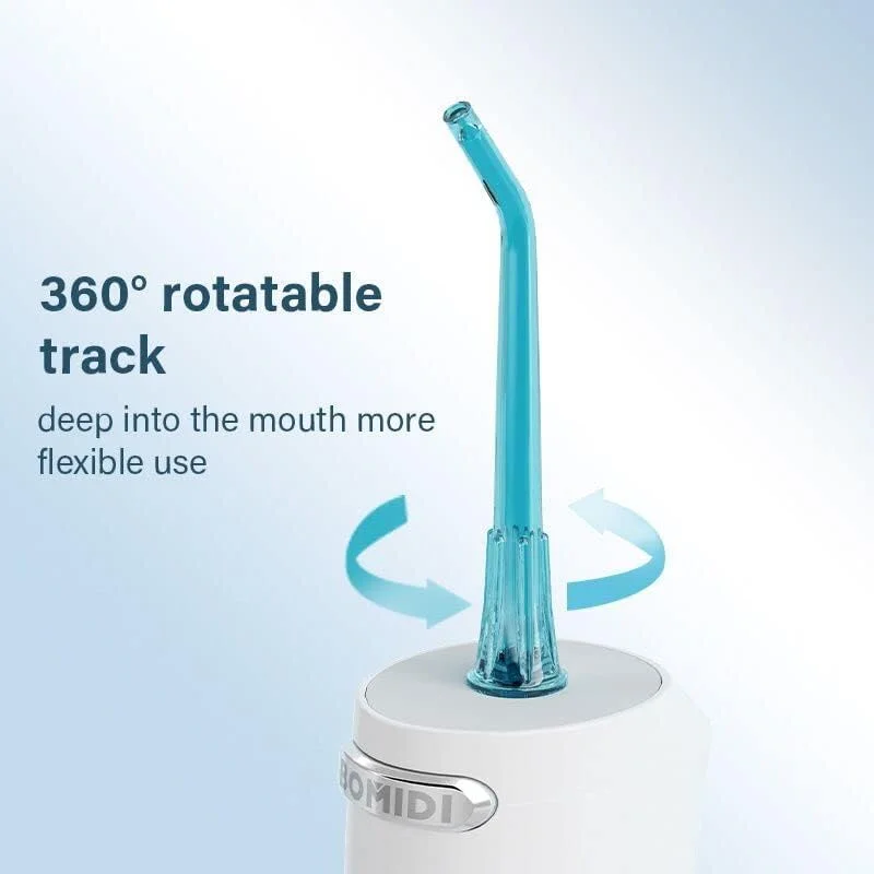 آبفشان دهانی قابل حمل REBENUO D3 Pro با نازل چرخان 360 درجه، مخزن آب 300 میلیلیتری، 5 نازل حرفهای، 7 سطح فشار آب قابل تنظیم و شارژ Type-C - سفید/آبی آبفشان دهانی قابل حمل REBENUO D3 Pro با نازل چرخان 360 درجه، مخزن آب 300 میلیلیتری، 5 نازل حرفهای، 7 سطح فشار آب قابل تنظیم و شارژ Type-C - سفید/آبی