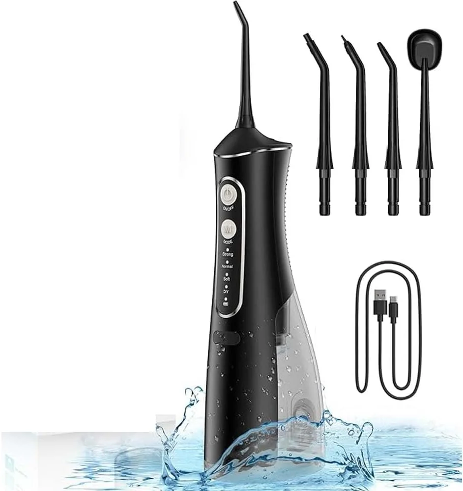واتر فلاسر دندانی شارژی | دستگاه آبیاری دهان و دندان بی سیم قابل حمل برای دندان ها، لثه ها و ارتودنسی | 4 حالت با 5 سری