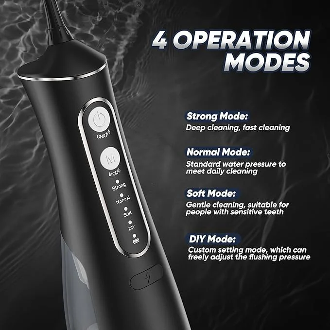 واتر فلاسر دندانی شارژی | دستگاه آبیاری دهان و دندان بی سیم قابل حمل برای دندان ها، لثه ها و ارتودنسی | 4 حالت با 5 سری