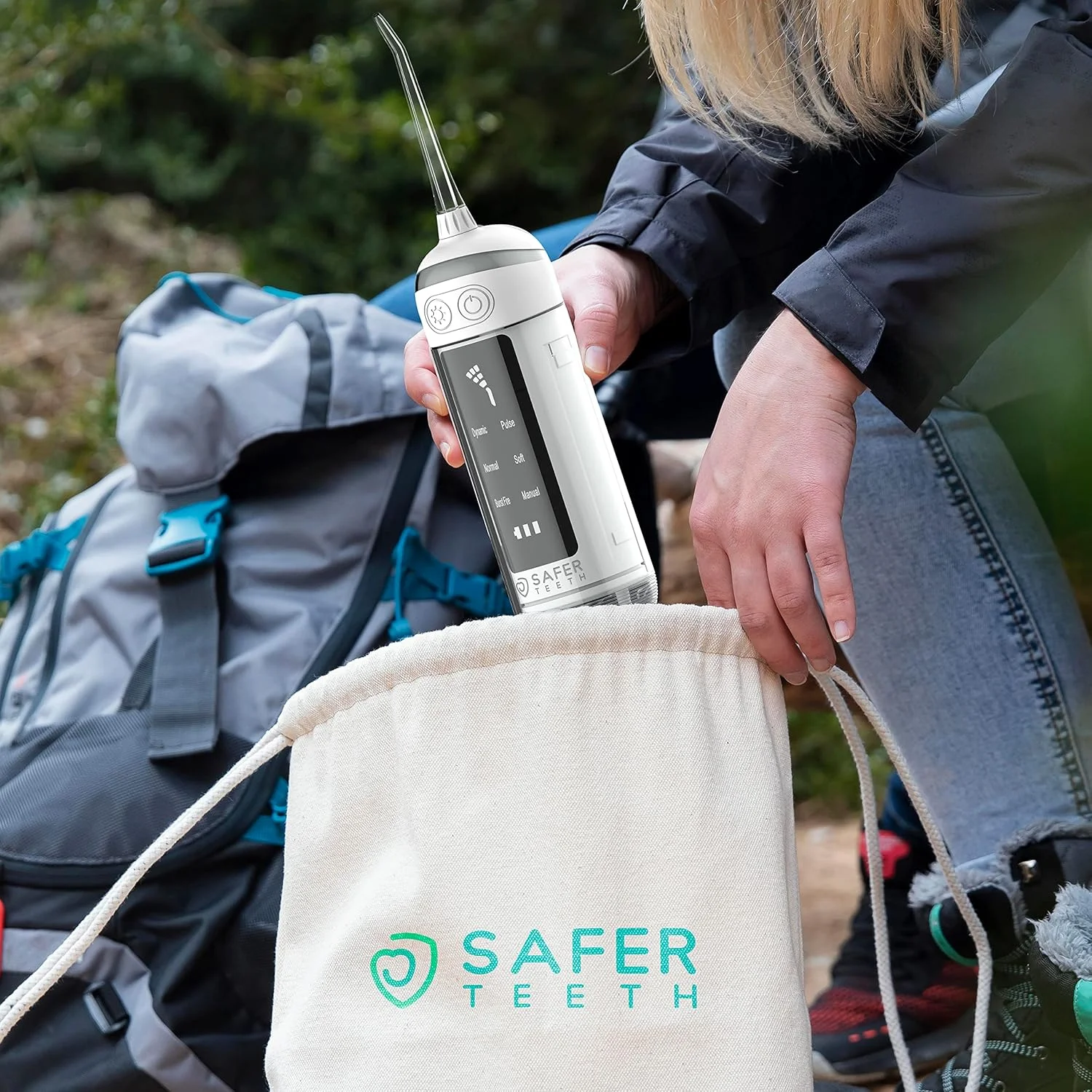 دستگاه شستشوی دهان حرفه ای Saferteeth STC-101، قابل حمل، بی سیم، ضد آب IPX7، طراحی منحصر به فرد و زیبا، باتری لیتیومی پیشرفته، 6 حالت، 4 سری قابل تعویض