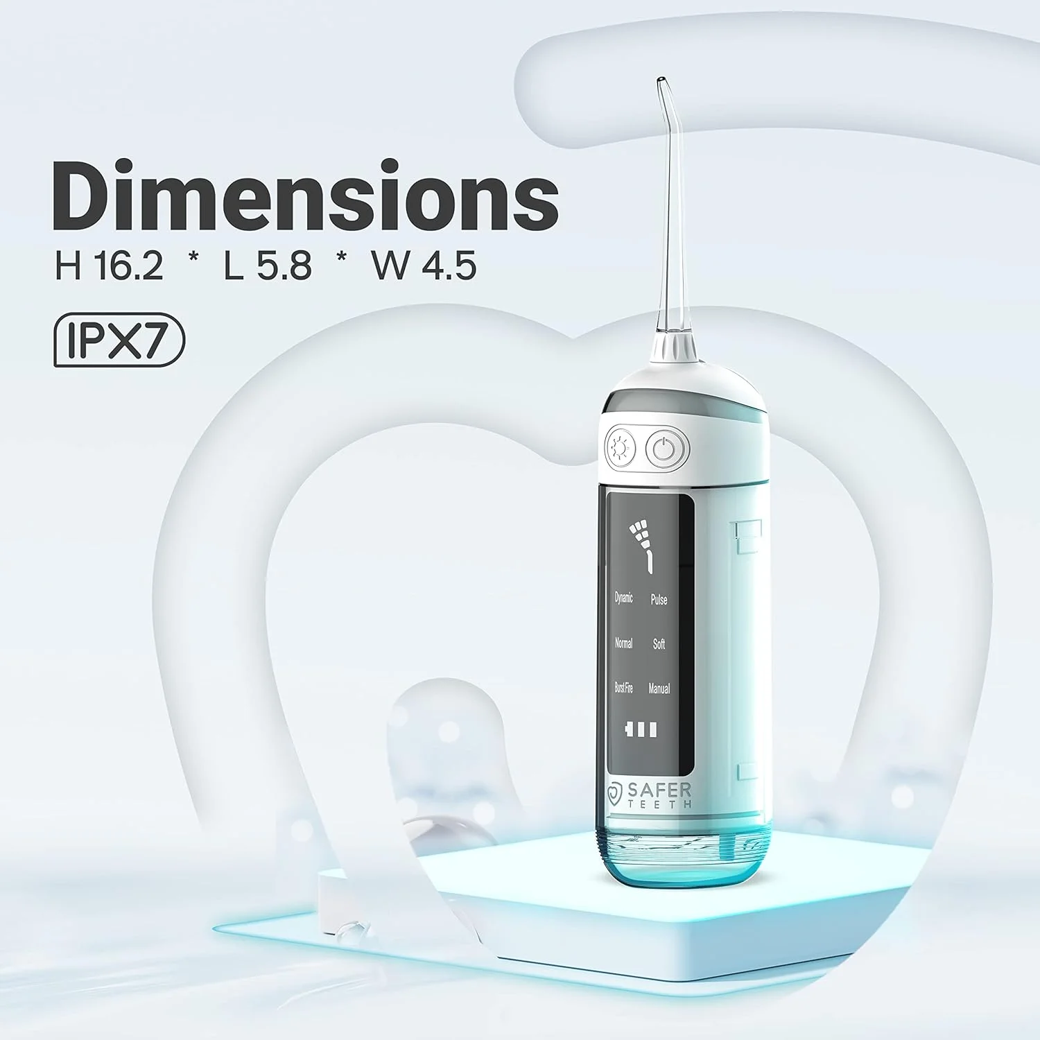 دستگاه شستشوی دهان حرفه ای Saferteeth STC-101، قابل حمل، بی سیم، ضد آب IPX7، طراحی منحصر به فرد و زیبا، باتری لیتیومی پیشرفته، 6 حالت، 4 سری قابل تعویض