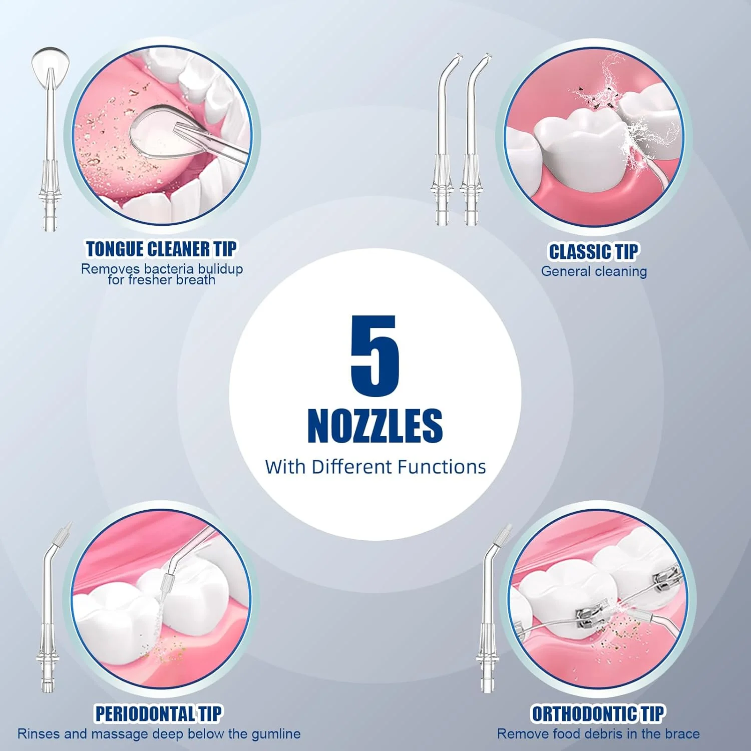 دستگاه شستشوی دهان، تمیز کننده برقی بین دندانی با 10 سطح فشار قابل تنظیم، ظرفیت 600 میلی لیتر، دستگاه شستشوی دهان با 5 سری چند منظوره برای استفاده خانگی (مشکی)