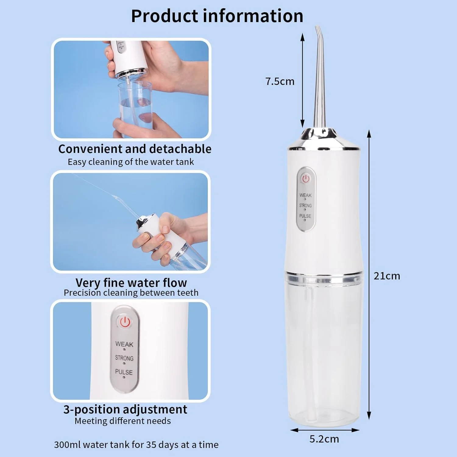 دستگاه شستشوی دهان و دندان بی‌سیم SmartGrist، دارای 4 سری، شستشوی قابل حمل IPX7 ضد آب برای تمیز کردن دندان، تمیز کننده دندان قابل حمل IPX7 ضد آب 300 میلی لیتری