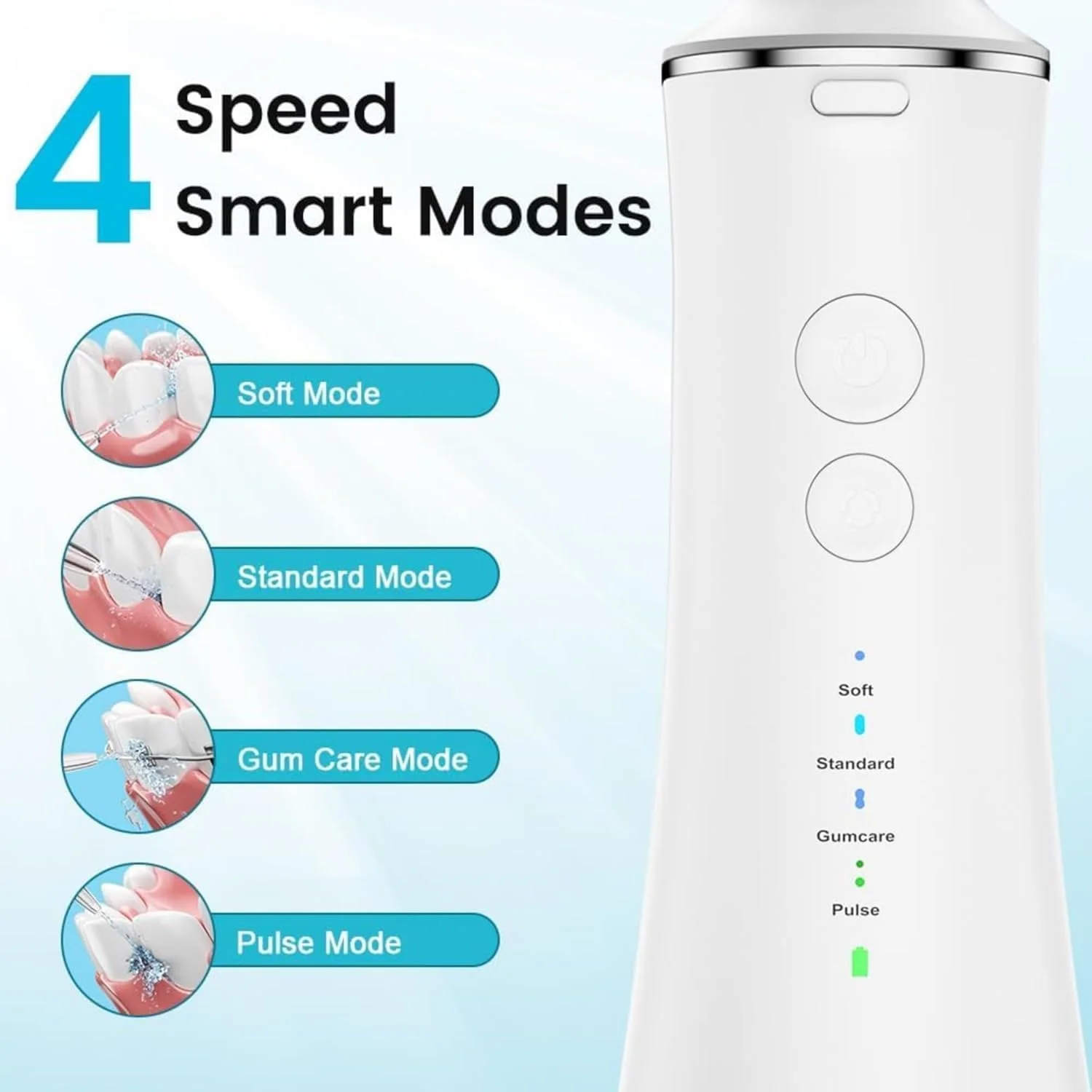 واتر فلاسر بی سیم SKY-TOUCH - دستگاه آبیاری دهان و دندان قابل حمل با 4 حالت و 4 نازل، مخزن آب 280 میلی لیتری، قابل شارژ و ضد آب برای دندان ها، ارتودنسی و مراقبت از لثه، مناسب برای استفاده در خانه و مسافرت