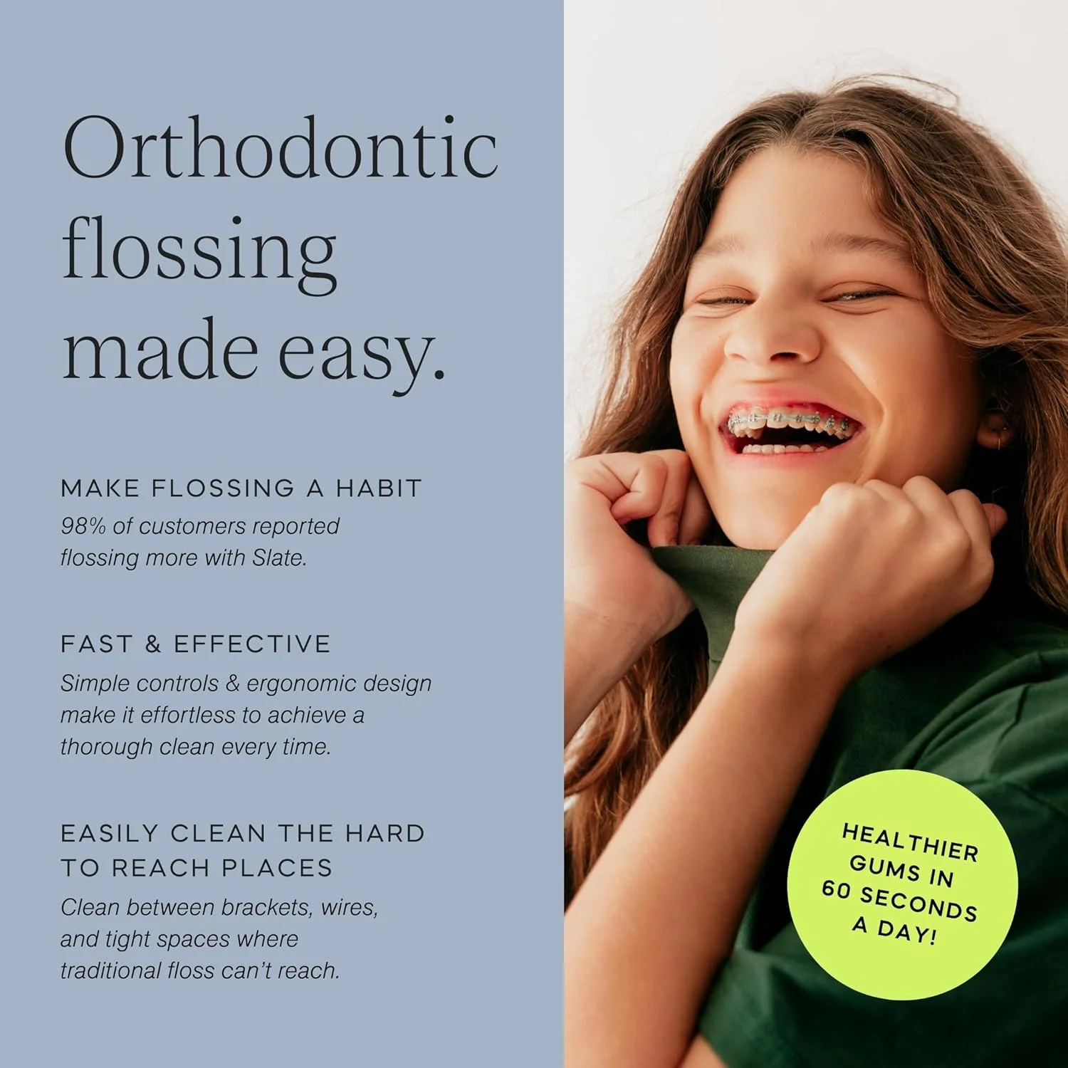 نخ دندان برقی اسلیت - نخ دندان ارتودنسی | نخ دندان برای بریس، مراقبت از بریس های ارتودنسی - شامل تحریک کننده لثه، زبان شوی، ابزار نخ دندان کشیدن قابل استفاده مجدد برای بریس | نخ دندان برای بزرگسالان و کودکان