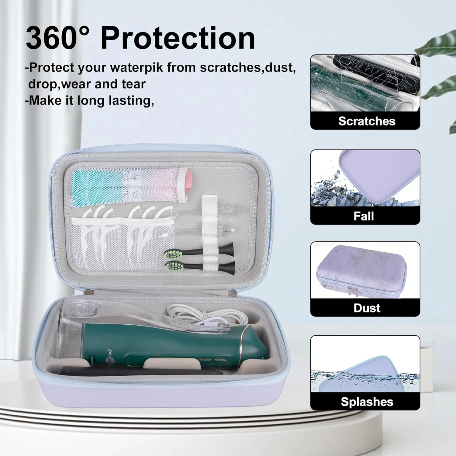 کیف مسافرتی نخ دندان آبی SMYV، سازمان دهنده مسافرتی قابل حمل دندان و دهان، کیف سخت Eva برای نگهداری نخ دندان، مسواک برقی، خمیر دندان و لوازم جانبی (فقط کیف) - بنفش