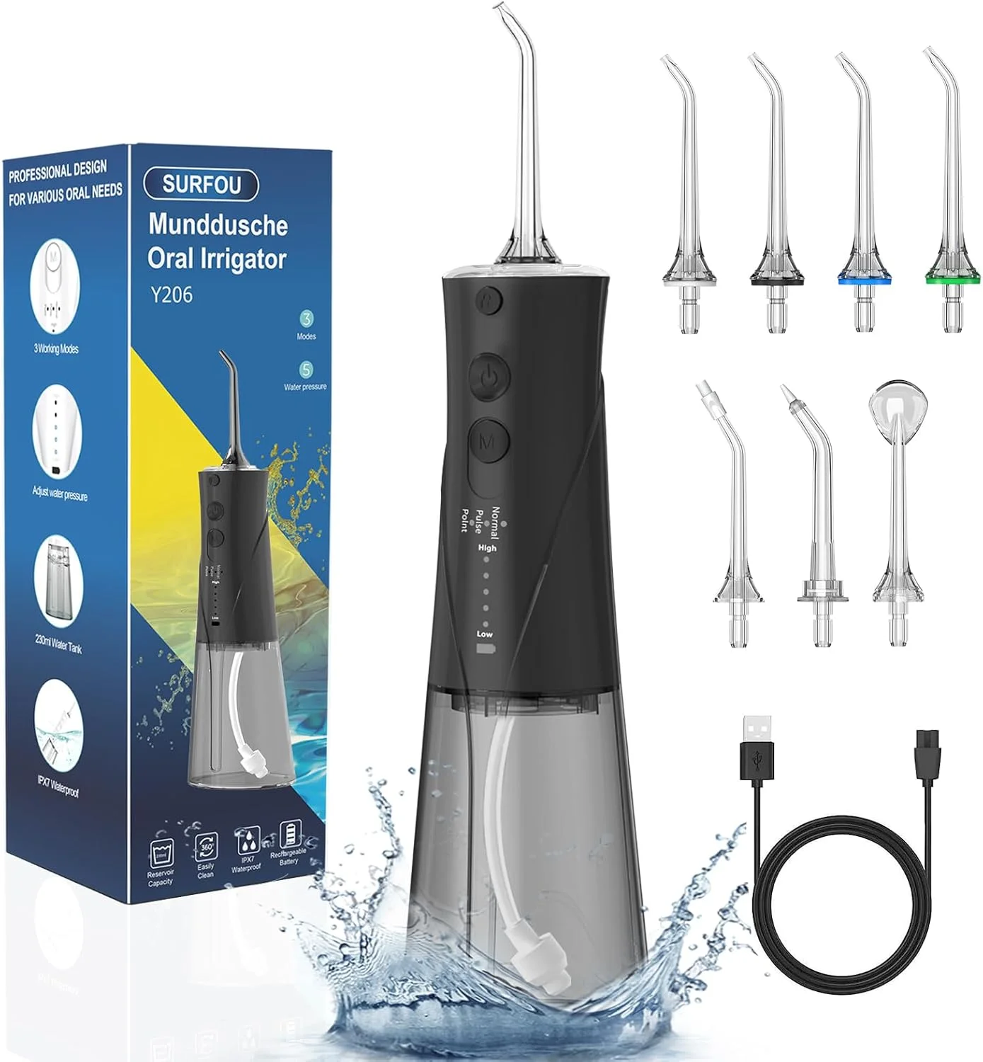دستگاه شستشوی دهان بی سیم SURFOU، نخ دندان برقی، دستگاه شستشوی دهان، دستگاه شستشوی دندان، تمیز کننده دندان با آب، تمیز کننده بین دندانی، نخ دندان آبی برقی برای دندان