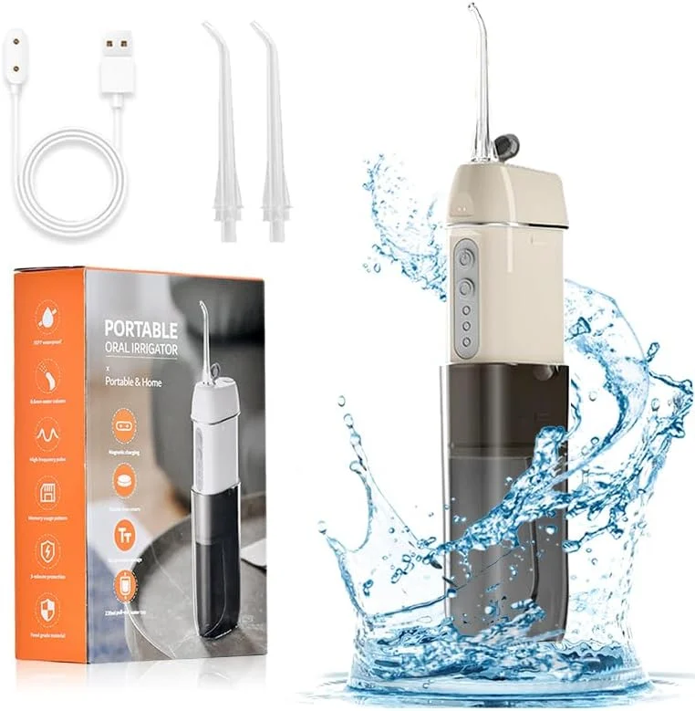 واترجت دهانشویه تودتانا: دستگاه آبیاری دهان و دندان قابل حمل و بدون سیم با مخزن آب جداشدنی و قابل افزایش، درگاه شارژ مغناطیسی ضد آب، مناسب برای مسافرت (عاجی)