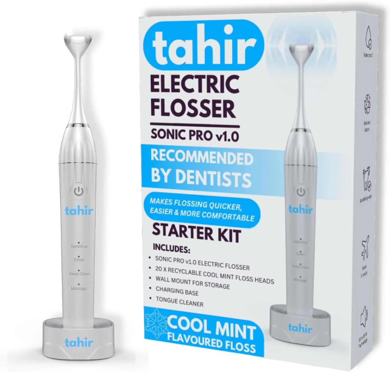 کیت شروع نخ دندان برقی طاهر - Sonic Pro v1.0 تمیز کننده بین دندانی سونیک پریمیوم با 20 عدد سری نخ دندان نعنایی قابل بازیافت
