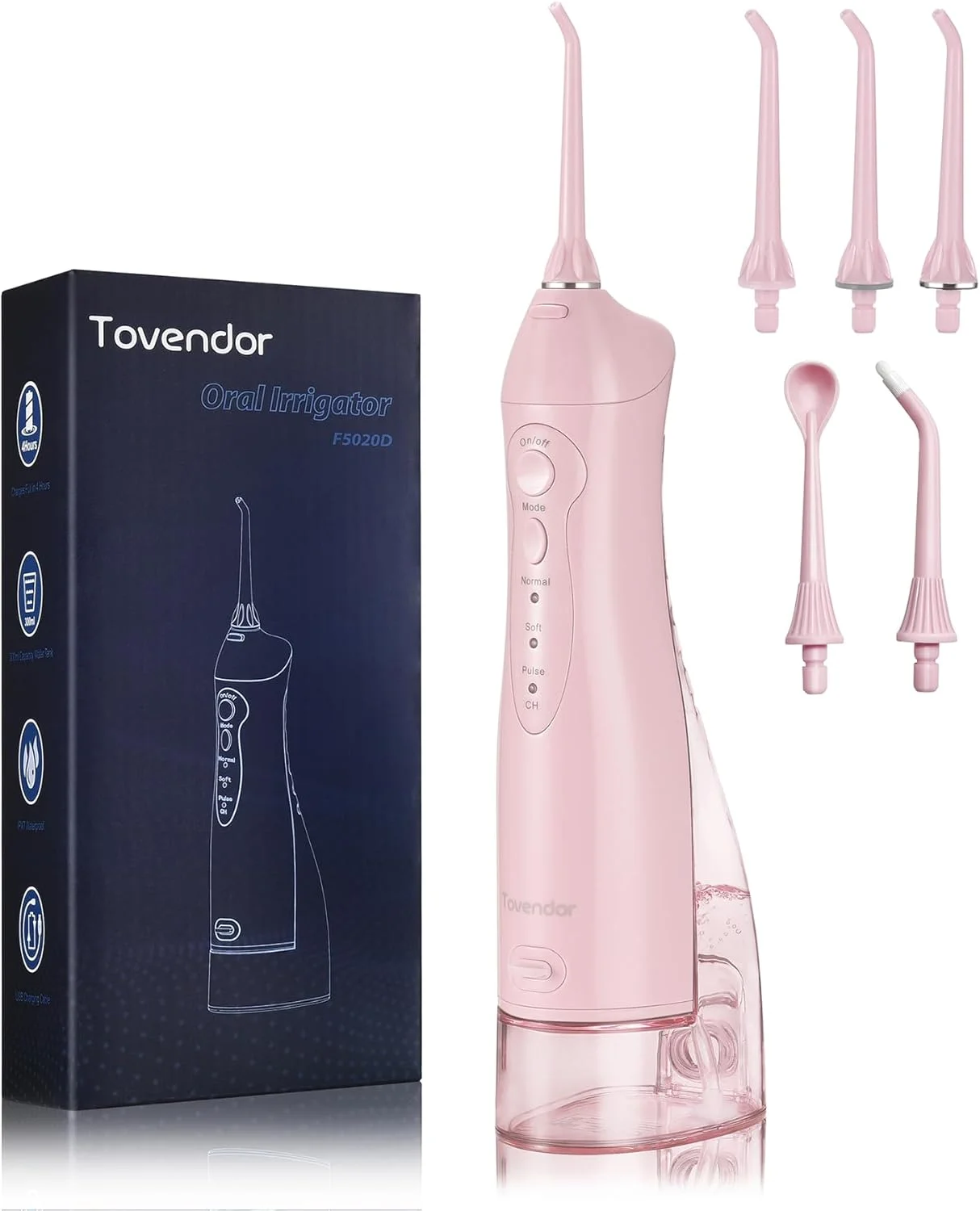 دستگاه شستشوی دهان و دندان برقی TOVENDOR، نخ دندان آبی بی سیم، دستگاه آبیاری دهان ضد آب IPX7 با مخزن 300 میلی لیتری، تمیز کننده دندان قابل شارژ مسافرتی با 5 سری برای مراقبت از براکت های خانگی، تمیز کردن عمیق لثه دستگاه شستشوی دهان و دندان برقی TOVENDOR، نخ دندان آبی بی سیم، دستگاه آبیاری دهان ضد آب IPX7 با مخزن 300 میلی لیتری، تمیز کننده دندان قابل شارژ مسافرتی با 5 سری برای مراقبت از براکت های خانگی، تمیز کردن عمیق لثه