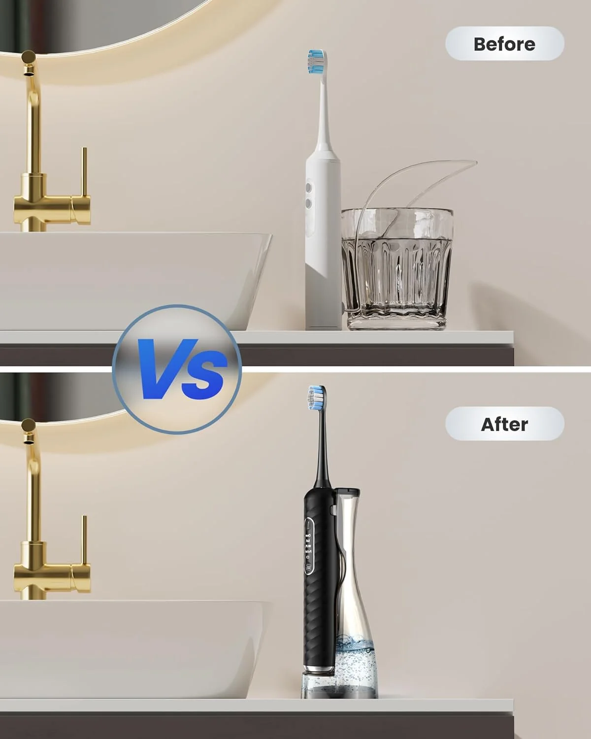 لوازم جانبی مسواک - مخزن آب خارجی، مسواک برقی با لوازم جانبی و مخزن آب (مشکی)