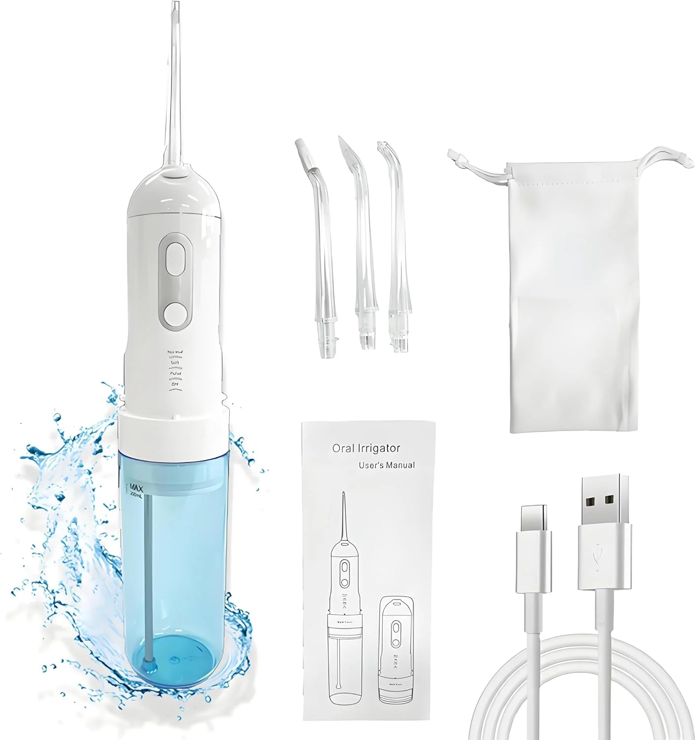 دستگاه پاک کننده دندان آبی بی سیم قابل حمل WANVISLIN، 200 میلی لیتر، قابل شارژ مناسب منزل و مسافرت، دارای 4 حالت و استاندارد ضدآب IPX7