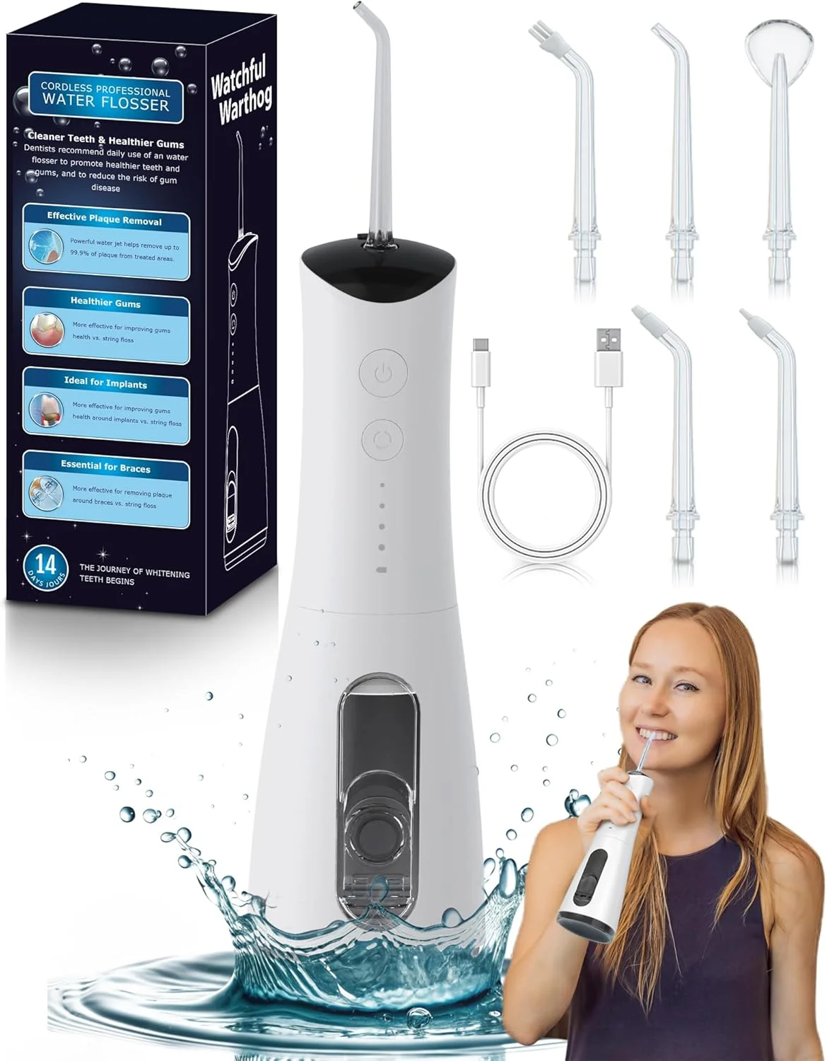 واترجت دهانشویه بی سیم هوشمند، 4 حالت، ضد آب IPX7، قابل شارژ با باتری 30 روزه