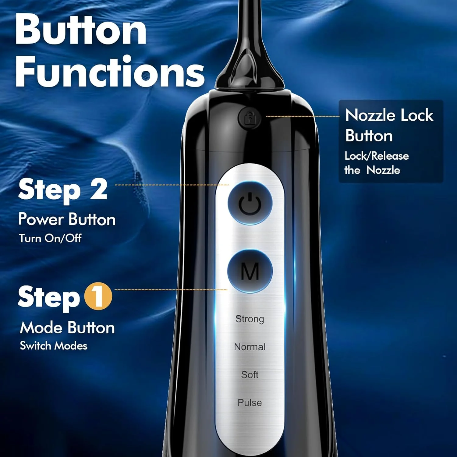 واترجت دهانشویه بی‌سیم WAFLOO: دارای 8 نازل و 4 حالت، مخزن 300 میلی‌لیتری، قابل شارژ با USB، ضد آب IPX7، مناسب برای تمیز کردن دندان در خانه و مسافرت